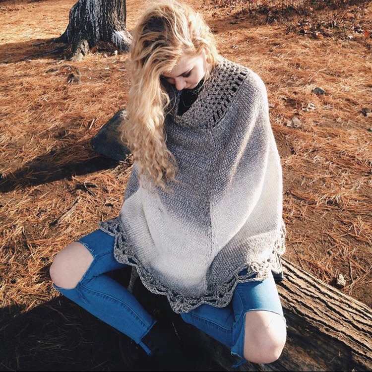 Vintage Wool White Tan Knitted High Neck Poncho !